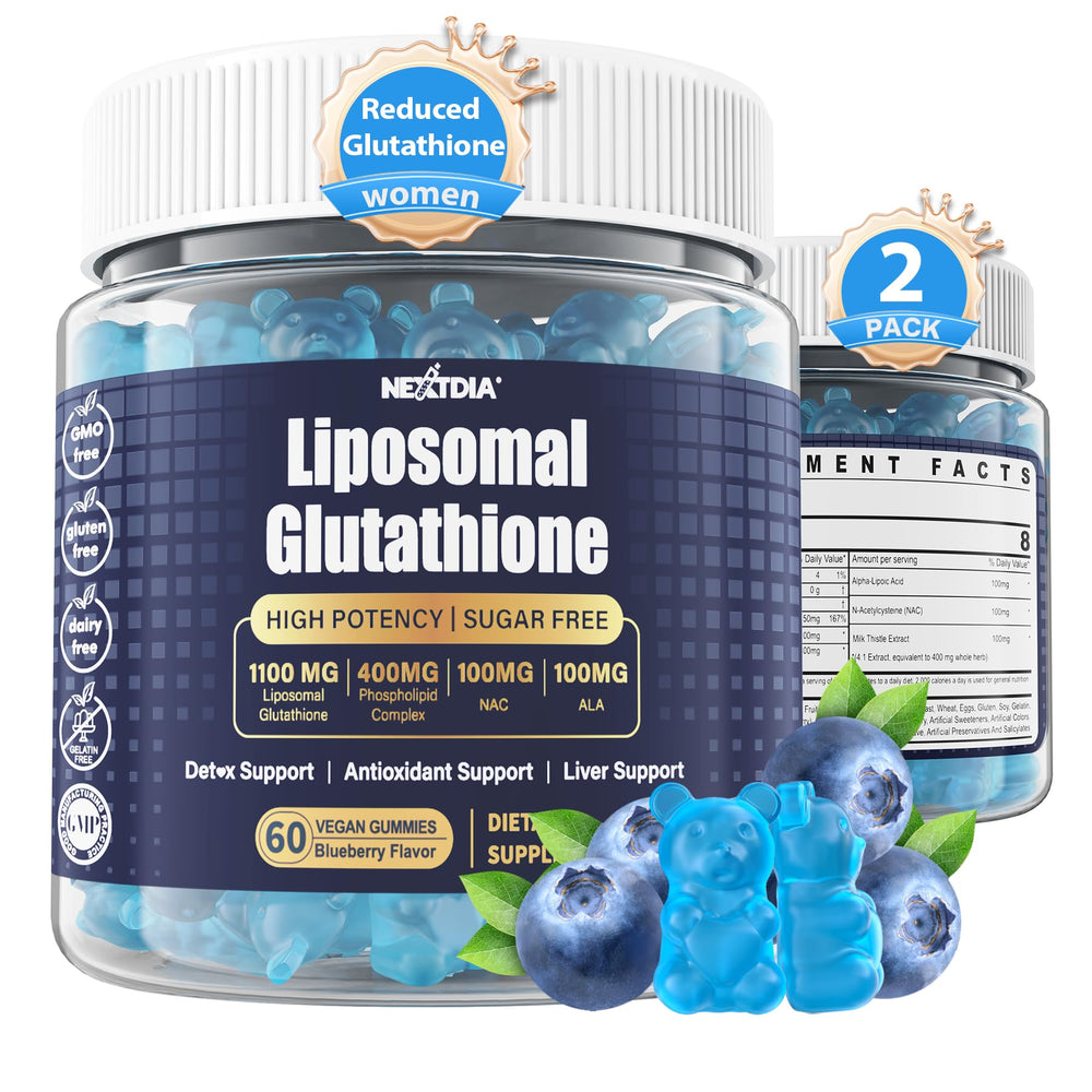 Nextdia liposomal glutathione gummies bottle front for daily antioxidant support