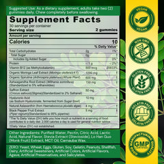 Nextdia Moringa Gummies bottle label highlights spirulina and adaptogens for daily wellness