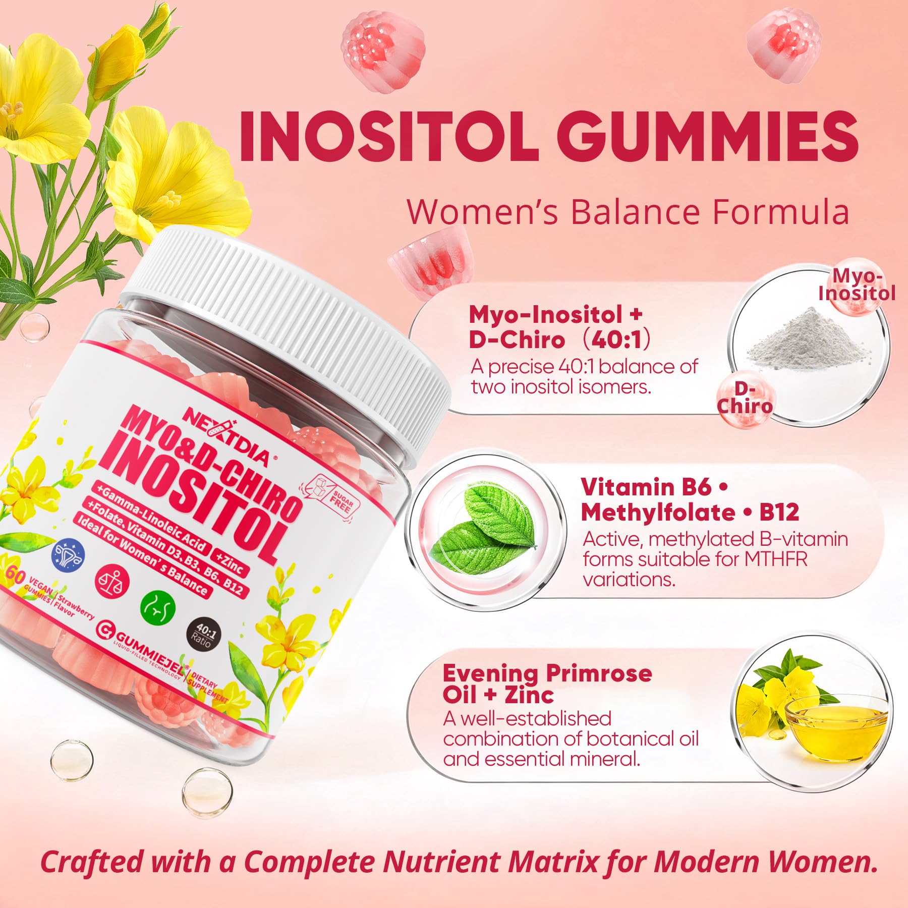 Nextdia Myo-Inositol Gummies in hand ready to chew for daily wellness.