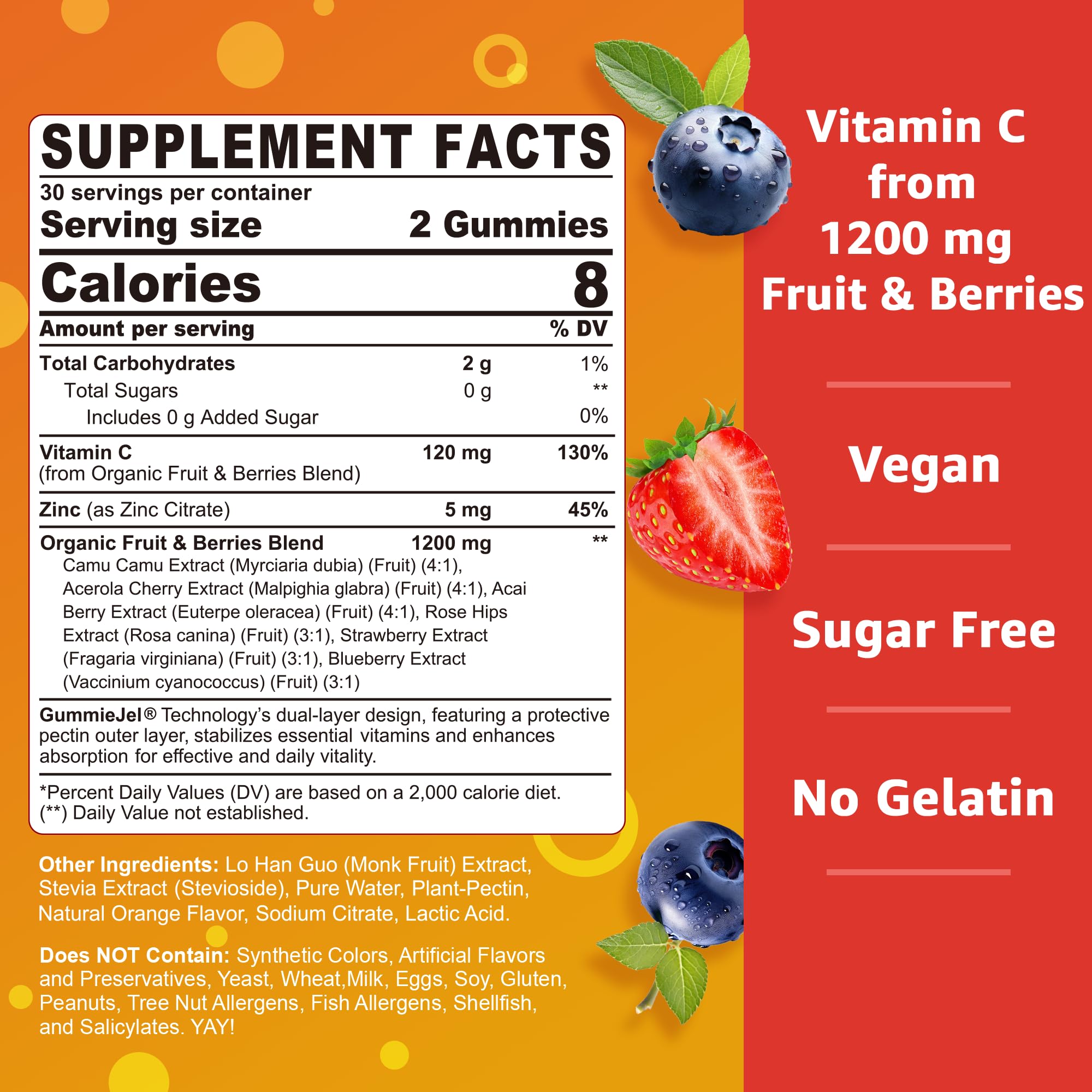 Nextdia Organic Vitamin C Gummies packaging highlights whole-food ingredients from berries and fruits.