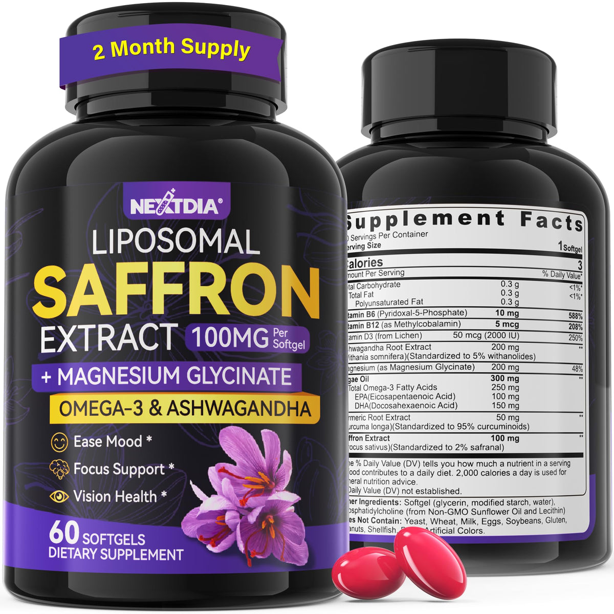 Nextdia Saffron Supplements bottle for daily mood support