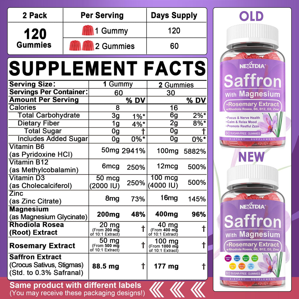 Nextdia saffron gummies raspberry flavor close-up with focus support.