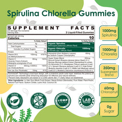 Nextdia Spirulina Chlorella Gummies bottle side label highlighting vegan protein and antioxidants