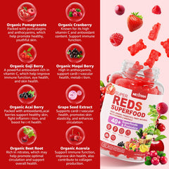 Nextdia Super Greens & Reds gummies closeup showcases berry flavors and texture