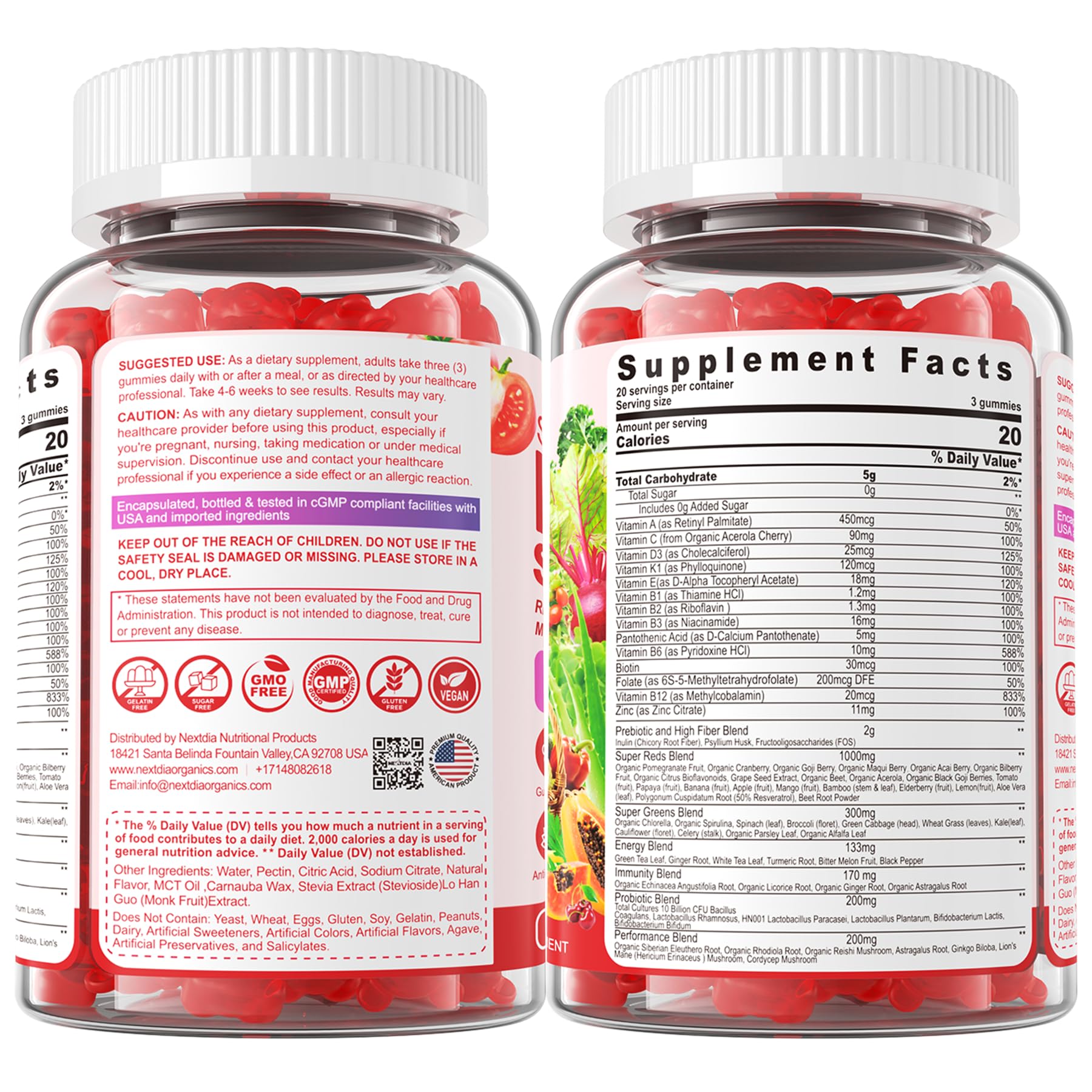 Nextdia nutrition label contrasts essential vitamins and minerals