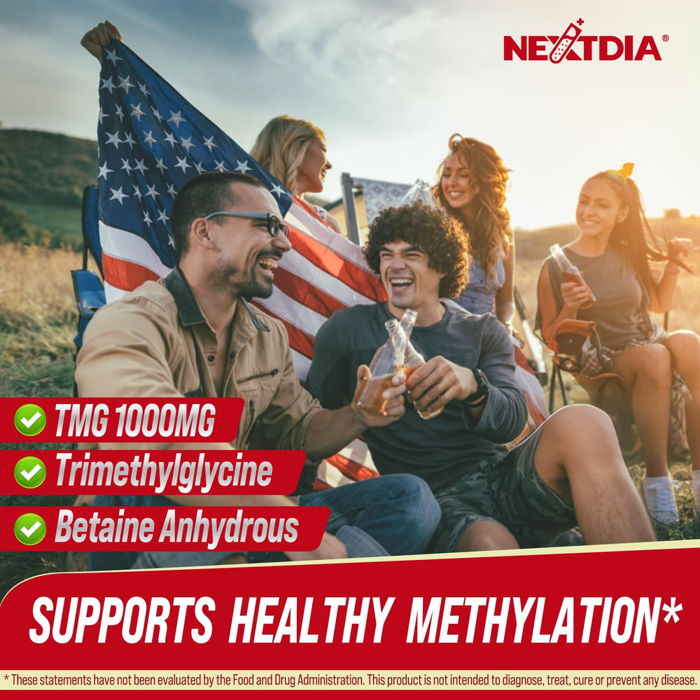Nextdia TMG Gummies in glass jar with non-GMO ingredients.
