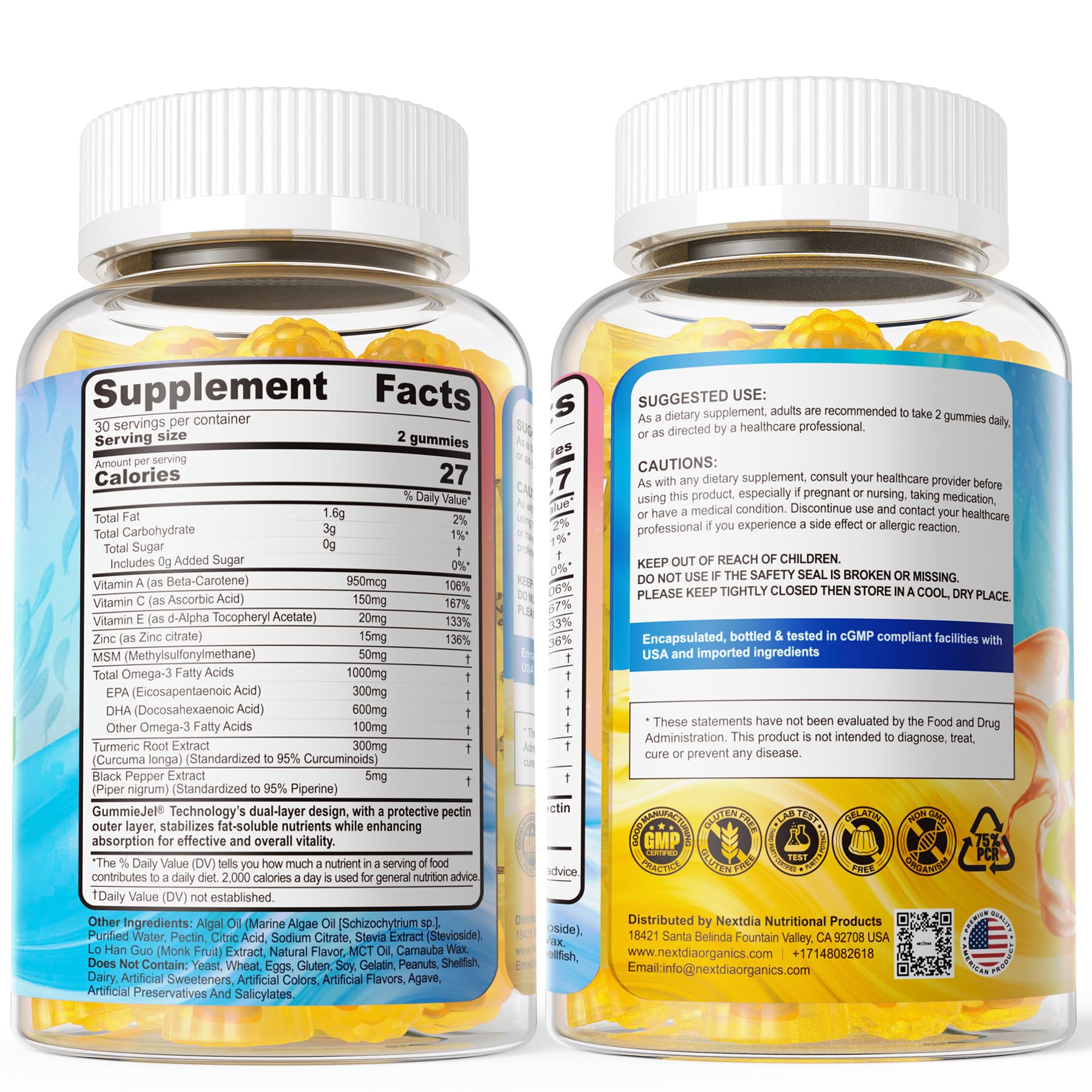 Nextdia vegan Omega-3 Gummies athlete-use scenario with bottle and trail setup