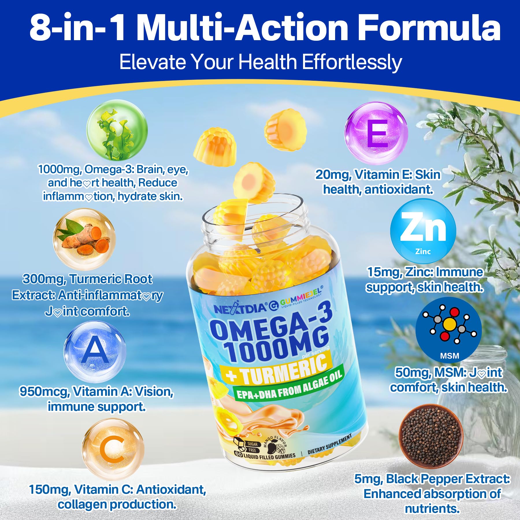 Nextdia vegan Omega-3 Gummies soft-gummy close-up showing texture and color