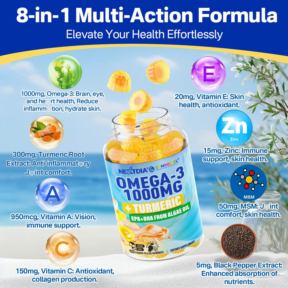 Nextdia vegan Omega-3 Gummies soft-gummy close-up showing texture and color
