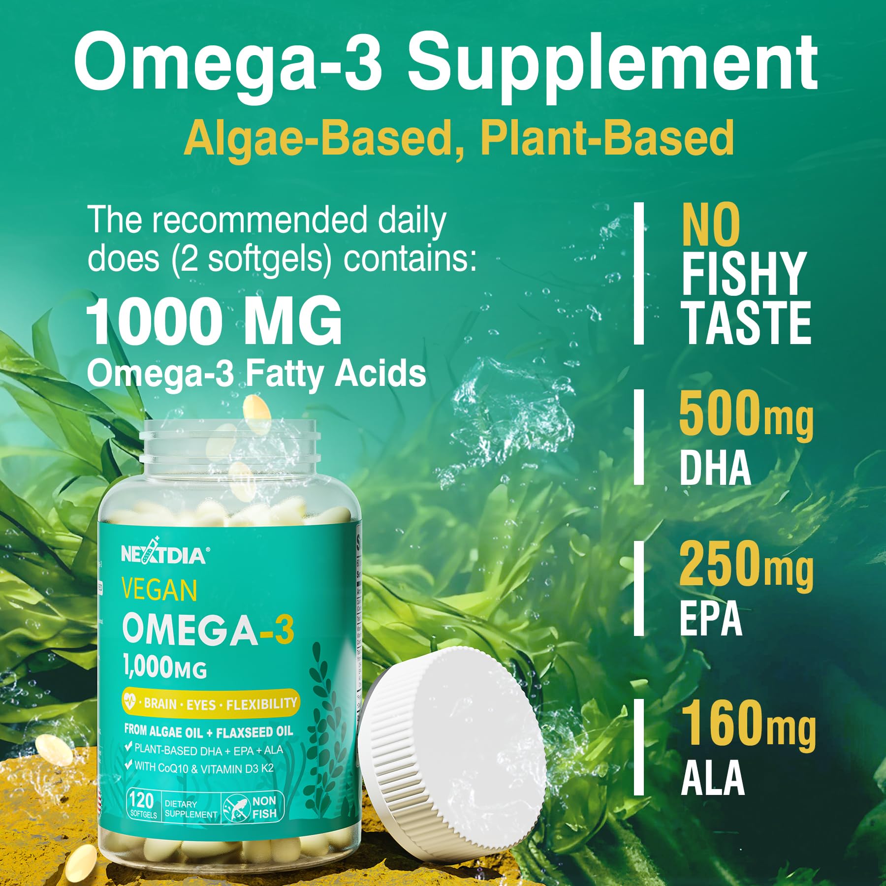 Nextdia omega-3 label highlights DHA EPA ALA content