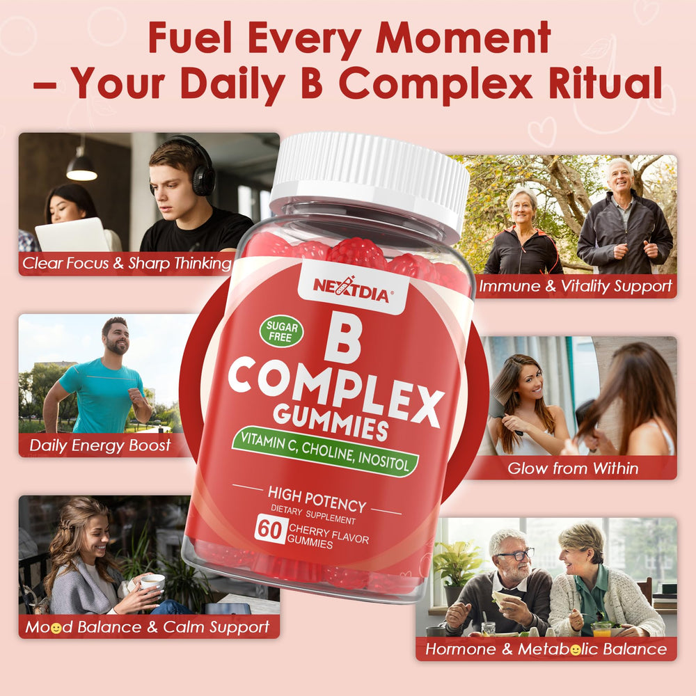 Nextdia B Complex gummies texture close-up shows soft, chewy bite.