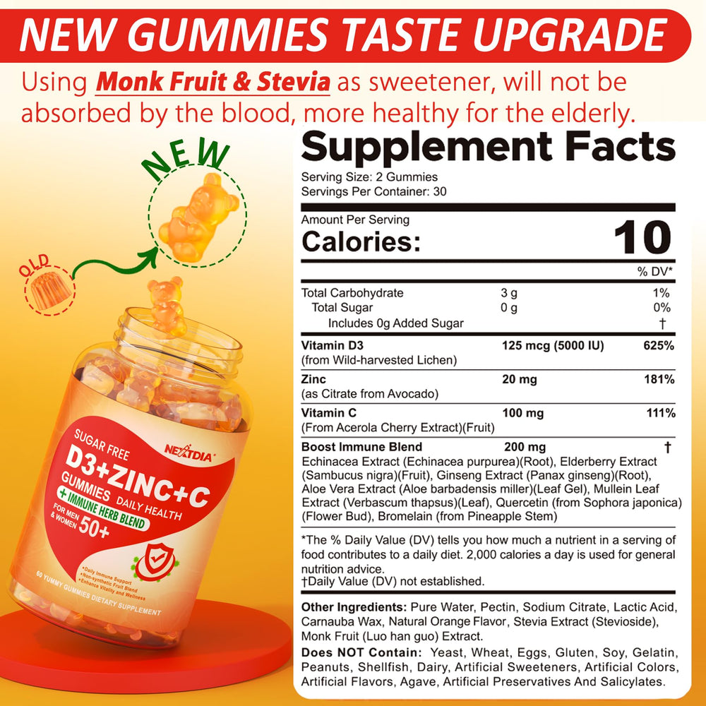 Nextdia Vitamin C + D3 + Zinc gummies ingredients close-up showing Acerola source.