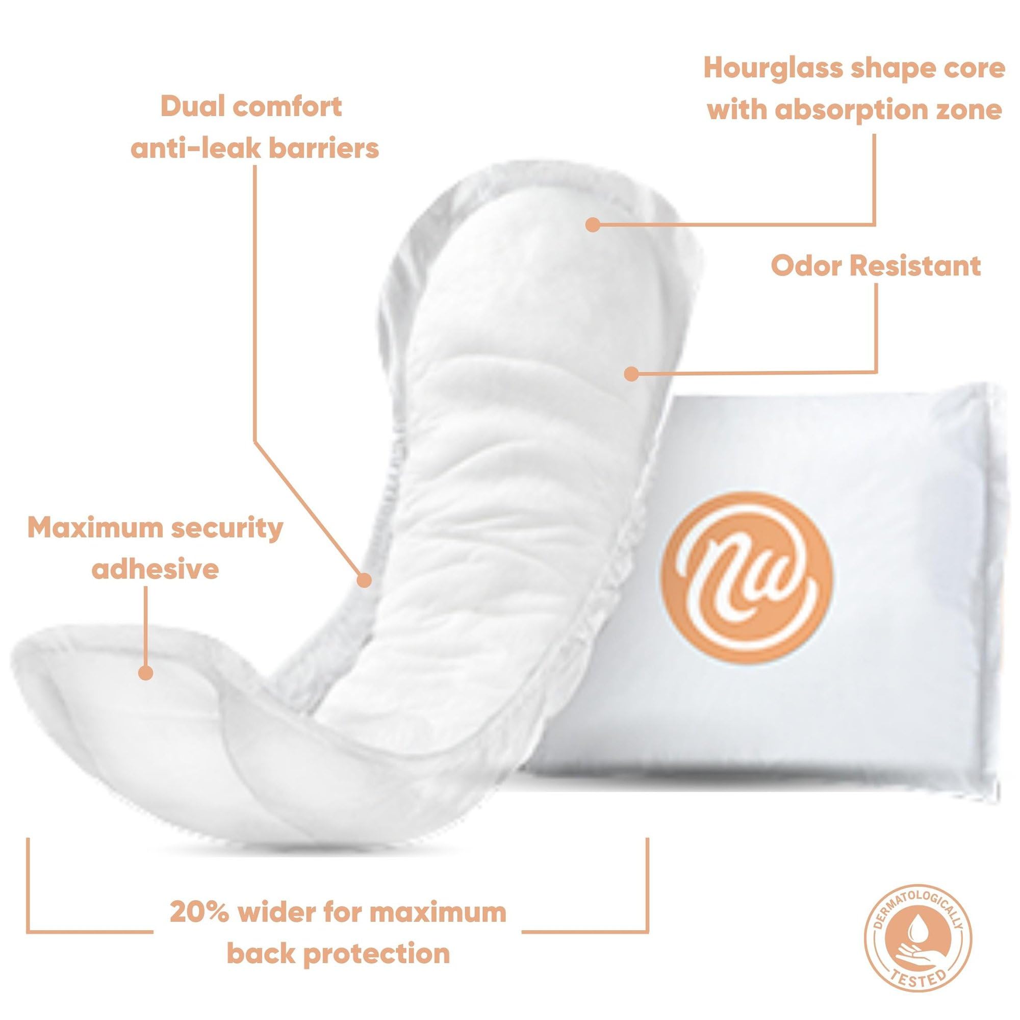 Nexwear pad adhesive strips in use demonstrating secure all-day adhesion.