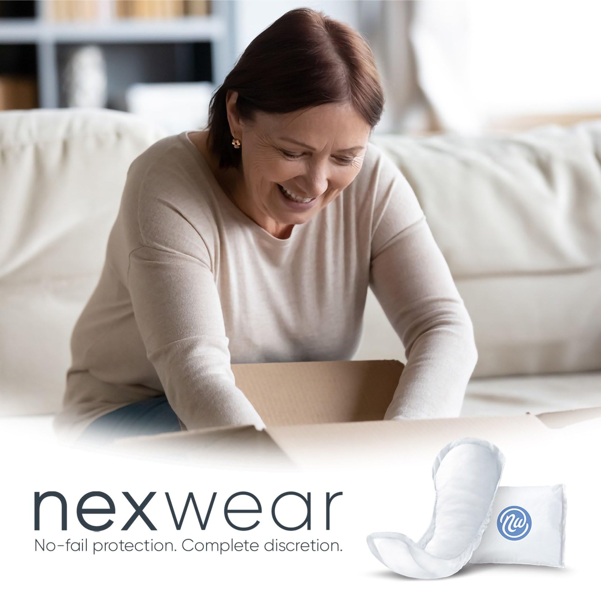 Nexwear pad wider design emphasizing 20% more coverage for confidence.