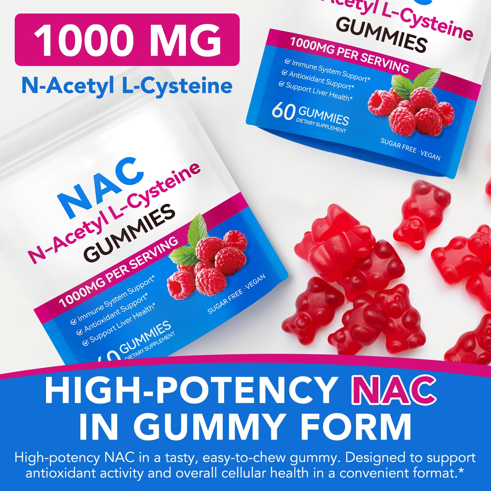 NFILVSYO NAC Gummies bottle back reveals sugar-free formula and ingredients