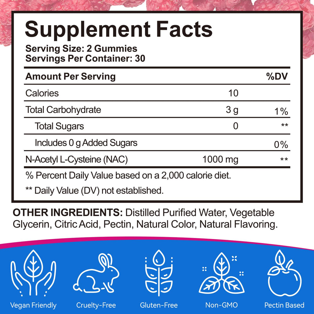 NFILVSYO NAC Gummies sugar-free label emphasizes zero added sugar