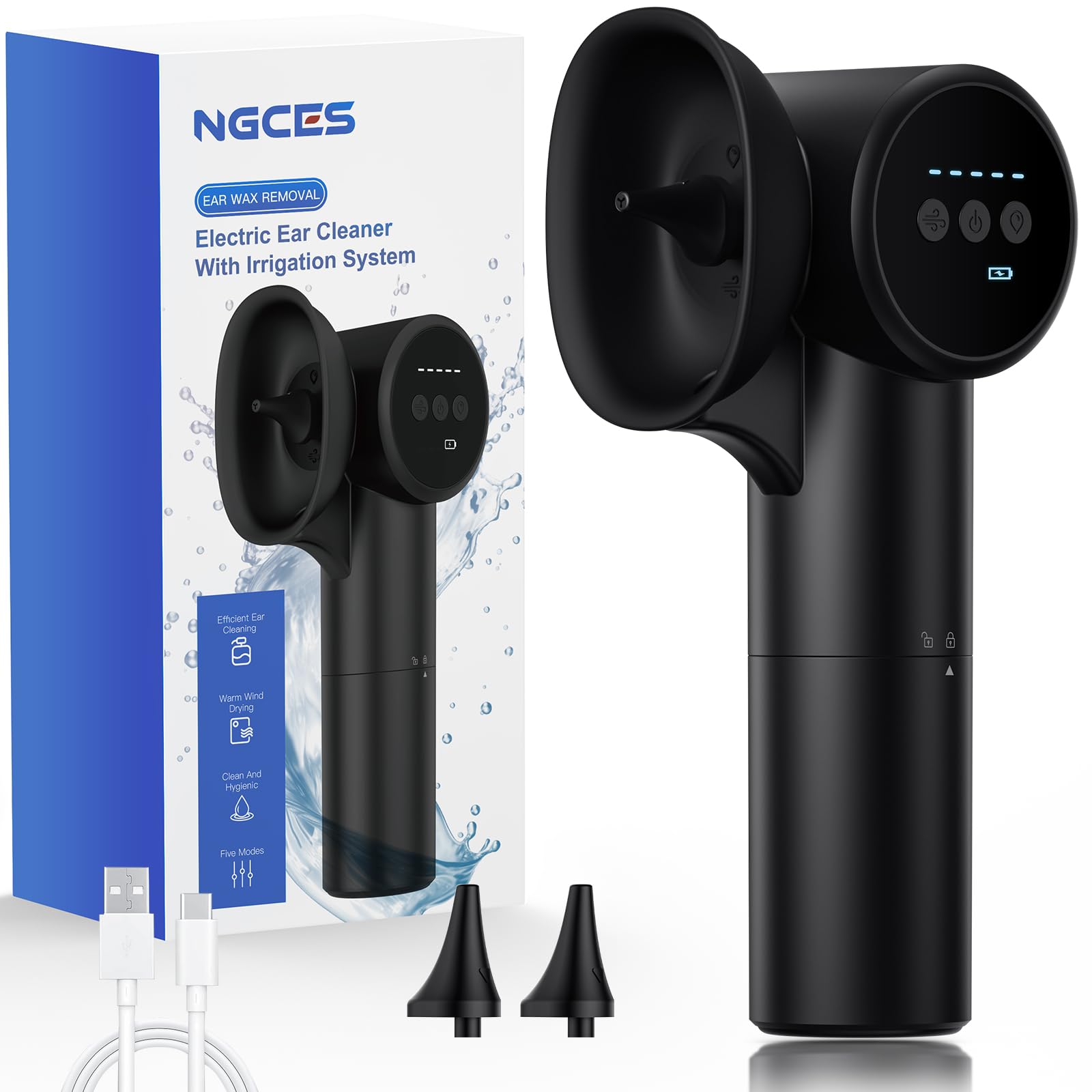NGCES ear wax removal with five pressure settings delivers customizable cleaning.