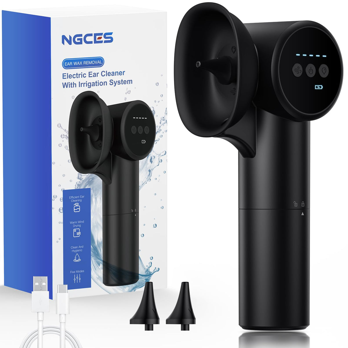 NGCES ear wax removal with five pressure settings delivers customizable cleaning.