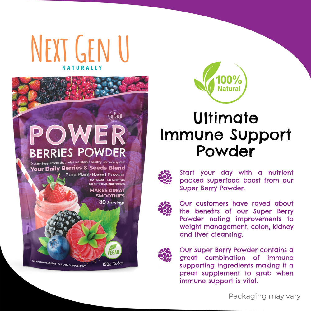 NGU Super Berry Powder pouch packaging conveys vegan, gluten-free credentials