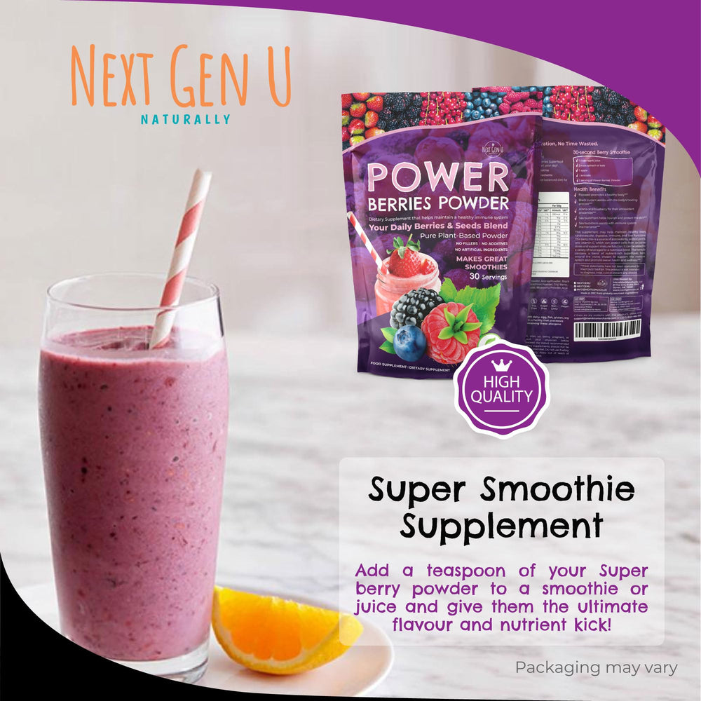 NGU Super Berry Powder shake in glass presents a vibrant, antioxidant-friendly beverage