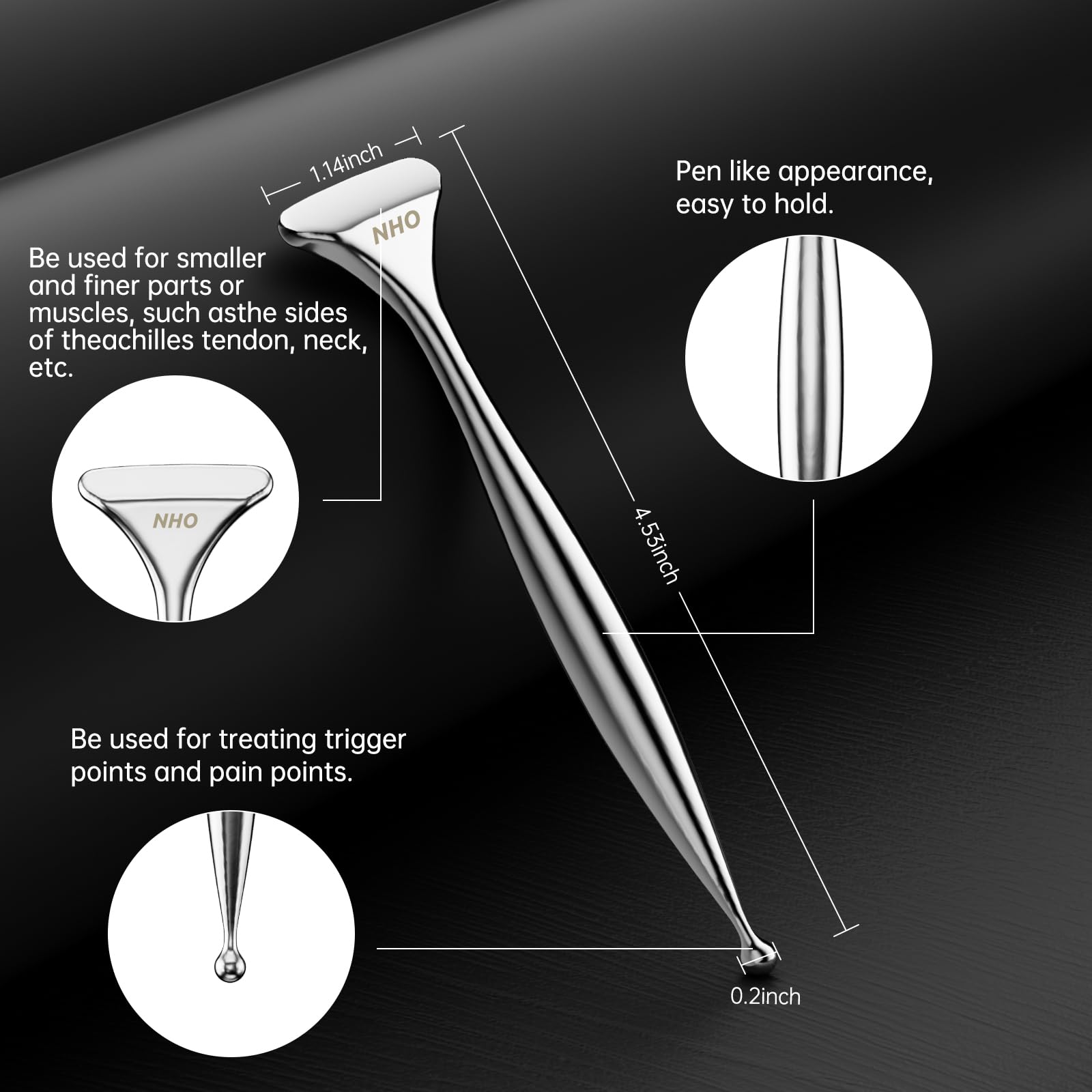 NHO puffiness-relief use on the face via gentle massage with the dual-ended pen.