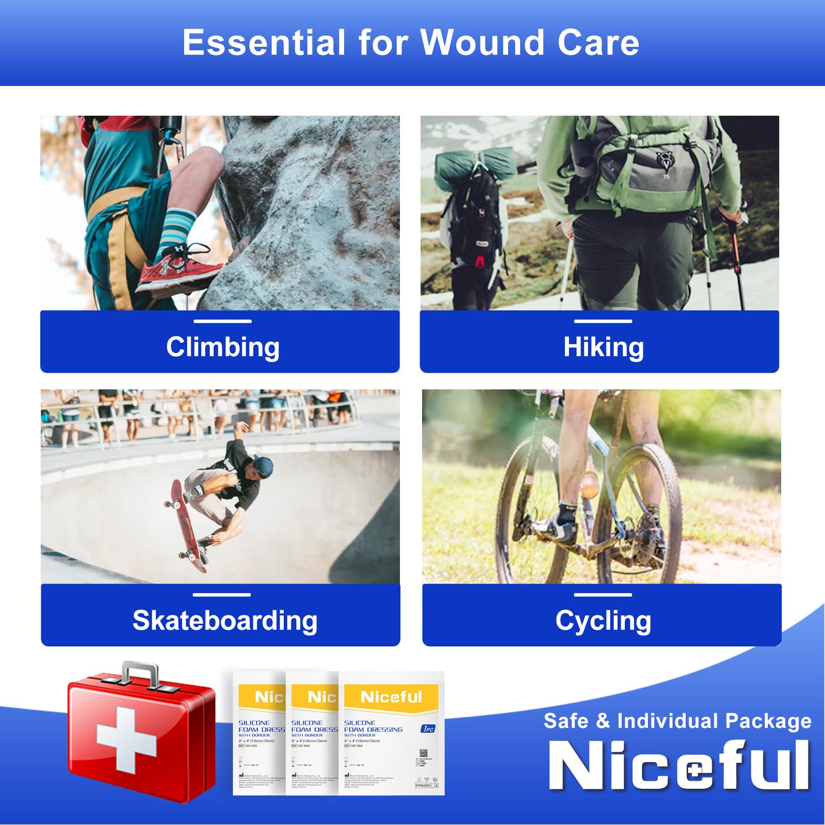 Niceful curita espuma silicona 4x4 capa de contacto suave con silicona.