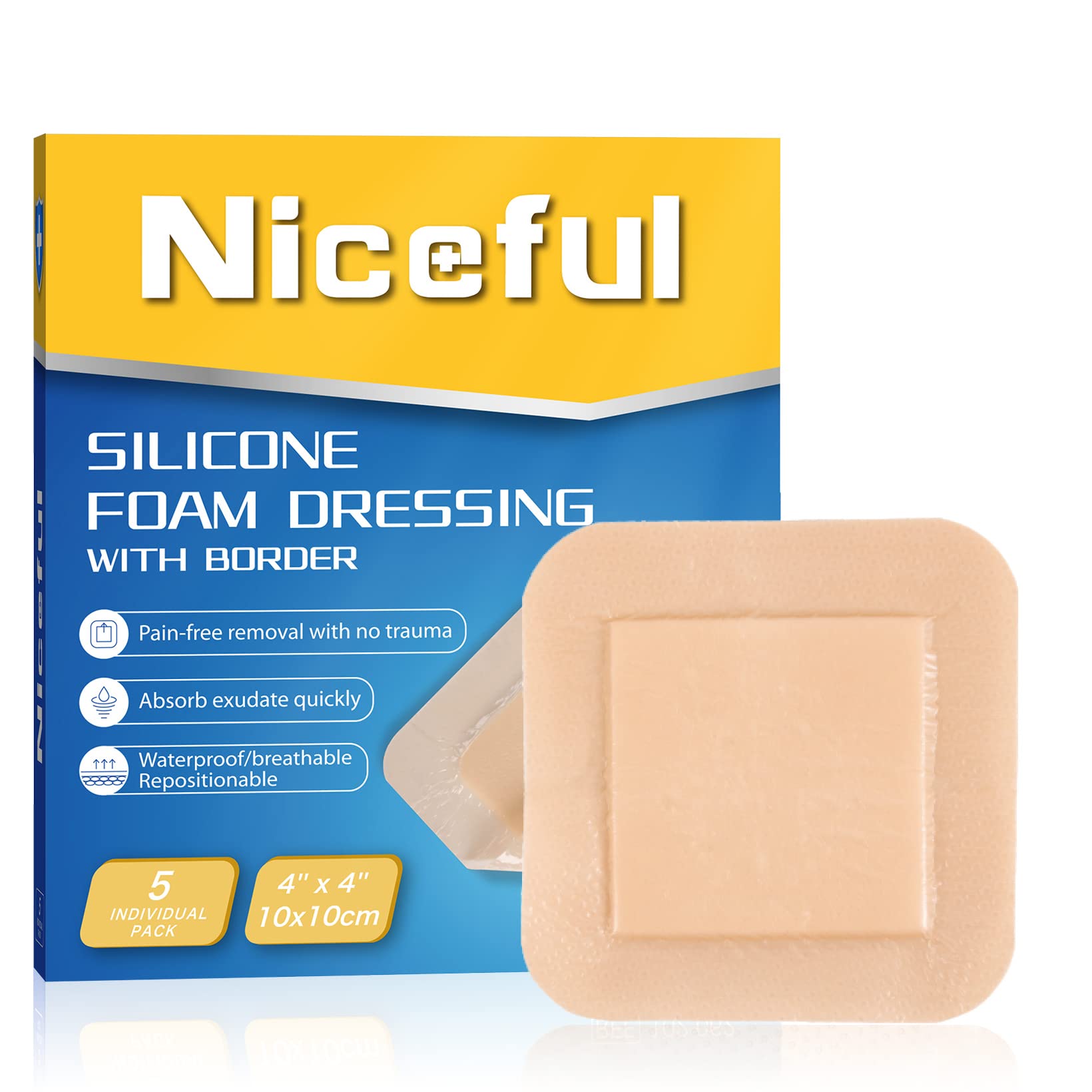 Niceful curita espuma silicona 4x4 principal, comodidad suave para piel sensible.