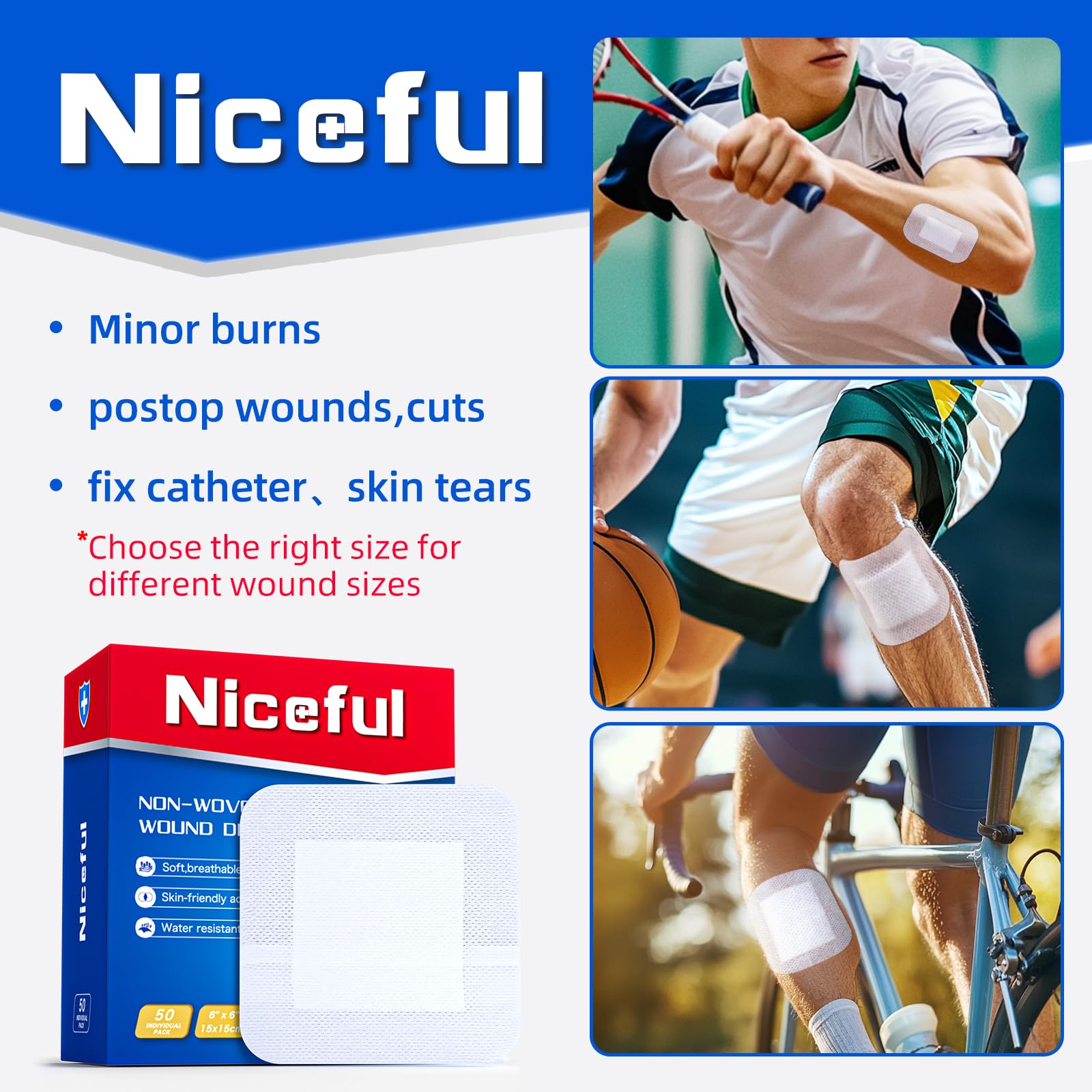 Niceful dressing applied to the arm demonstrates secure adhesion with flexible fit