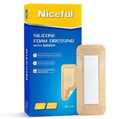 Niceful silicone foam dressing with soft-adhesion for secure wound coverage.