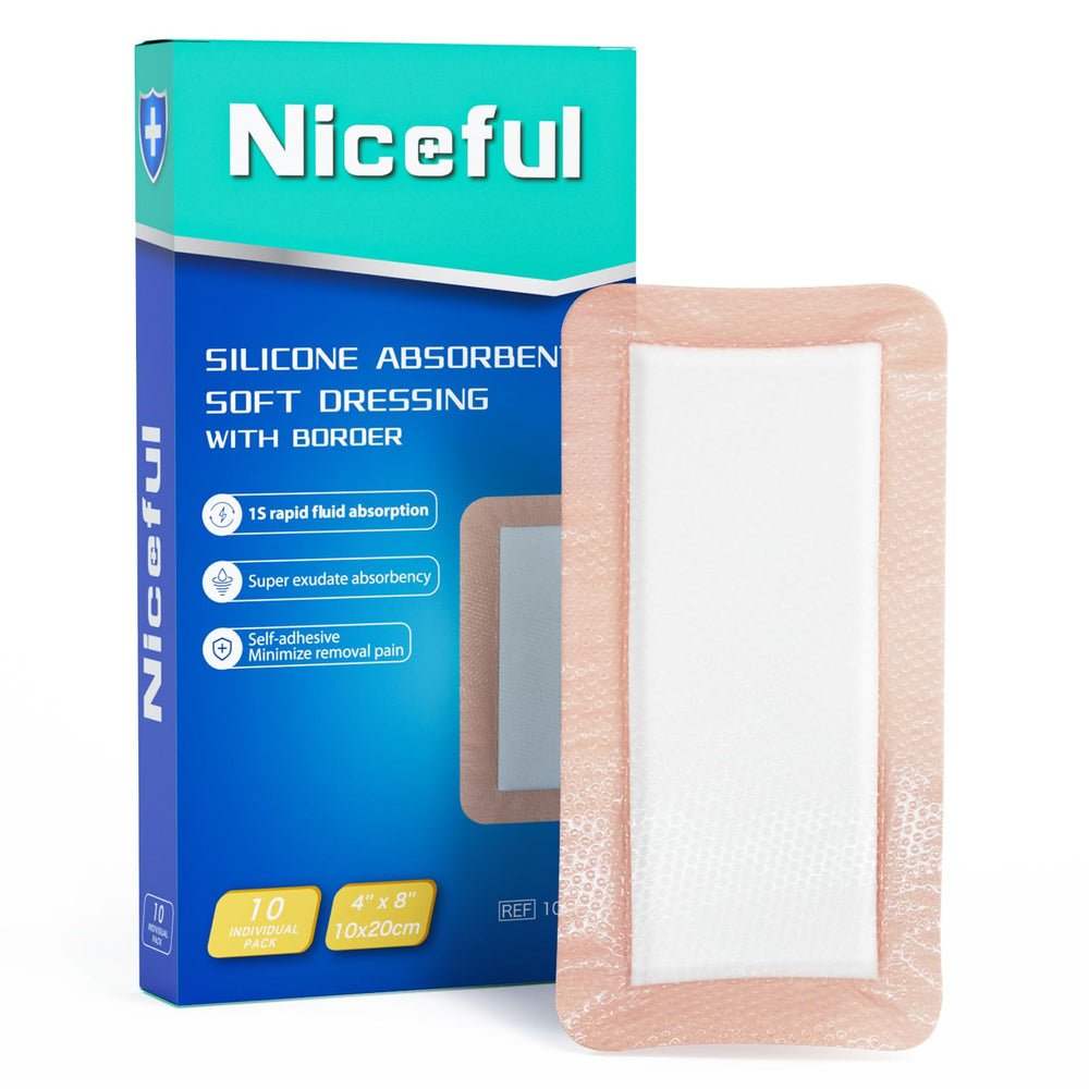 Niceful silicone wound dressing 4x8 large for heavy exudate absorption and protection