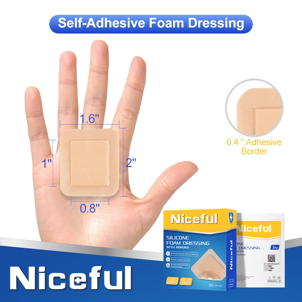 Niceful vendaje de espuma silicona facilita aplicación y retirada sin dolor en piel sensible.