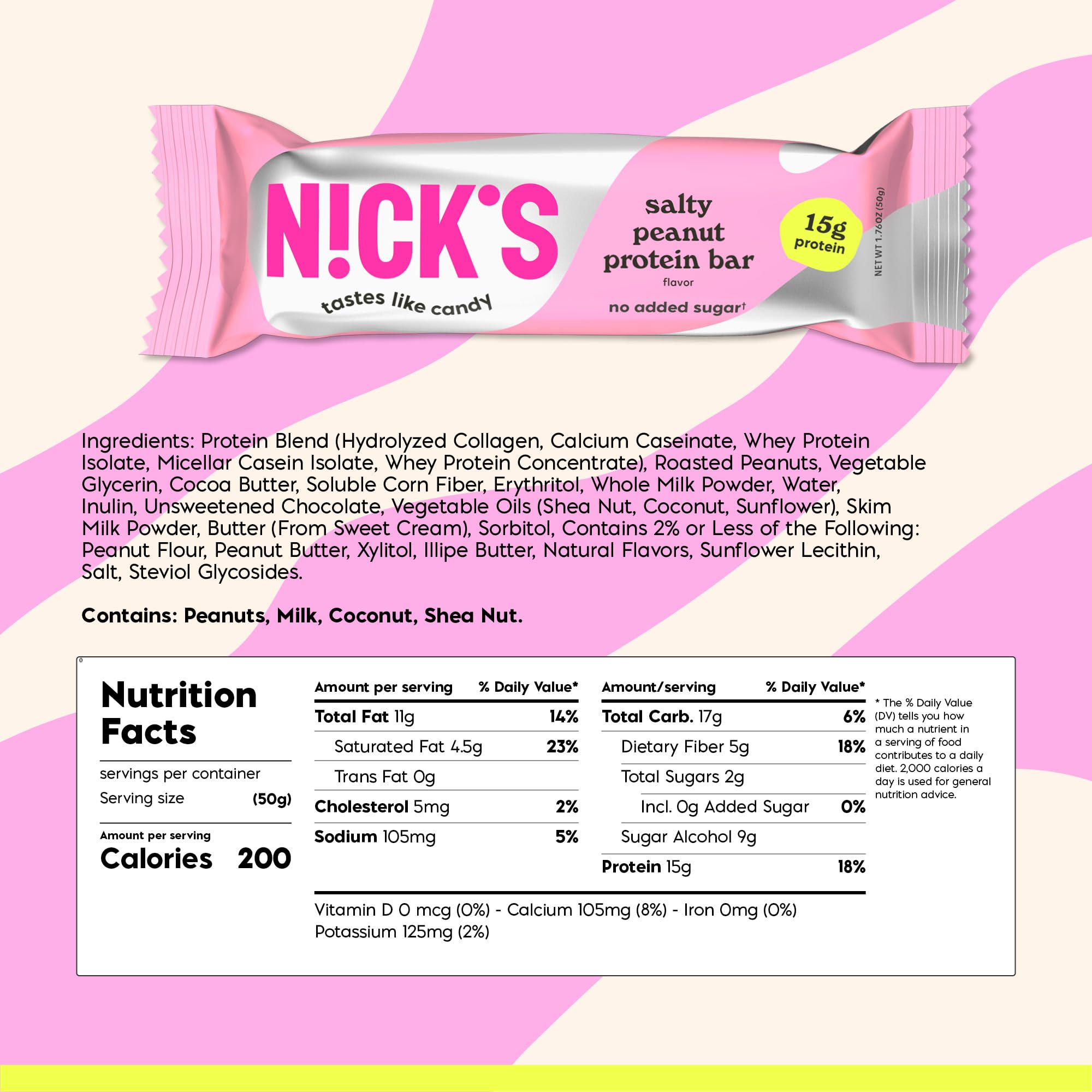 N!CK'S bar close up shows crunchy peanuts and caramel inside