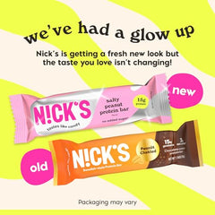N!CK'S chocolate coated bar cross section reveals protein rich interior