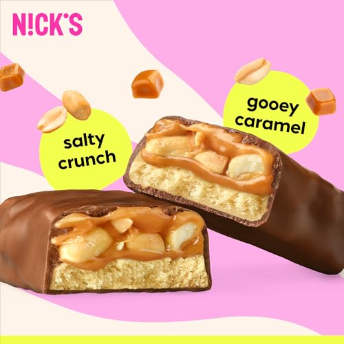 N!CK'S bar image highlights nuts and caramel texture for indulgent flavor