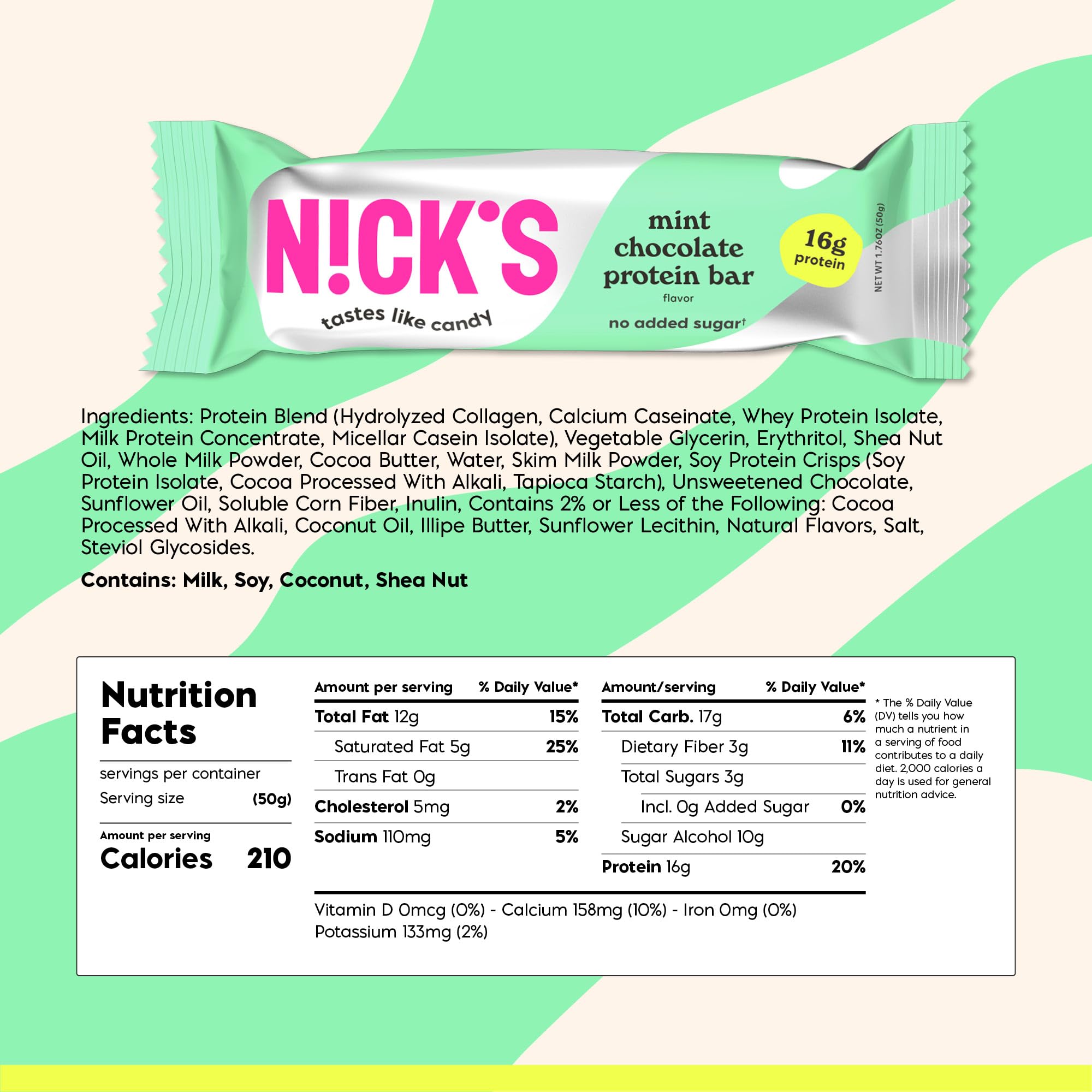 Nick’s Mint Chocolate Bar wrap closeup highlights fresh packaging for keto-friendly snacking.