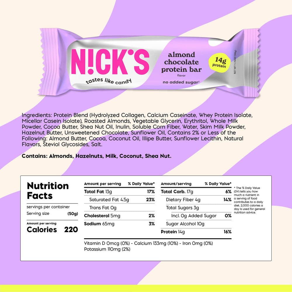 Nick's Protein Bars Chocolate closeup highlighting creamy texture and rich peanut butter flavor.