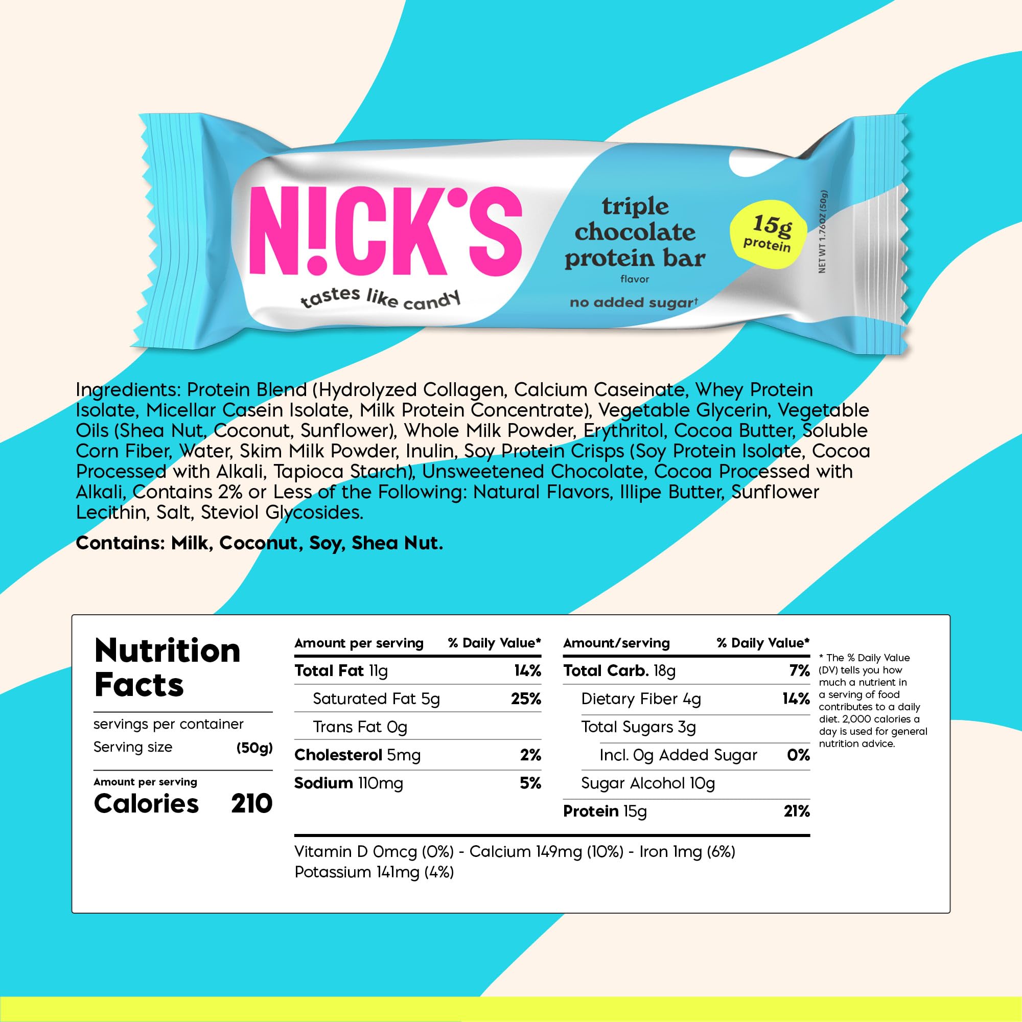 Nick’s Triple Chocolate bar close-up reveals creamy peanut butter texture.