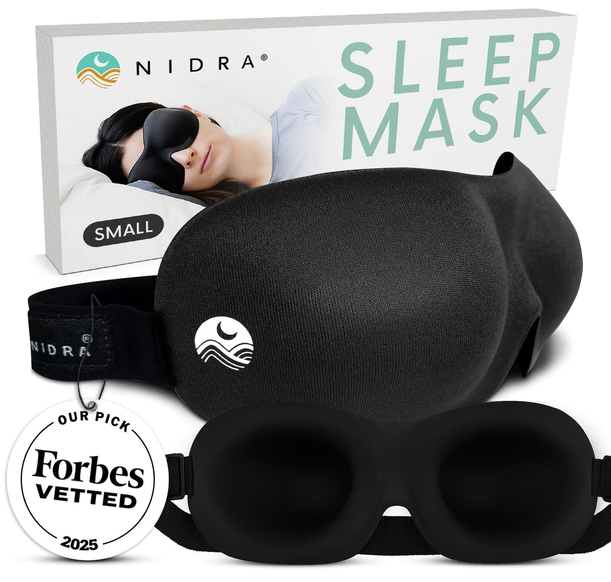 Nidra contoured sleep mask side sleeper provides zero pressure and deep darkness for restful naps