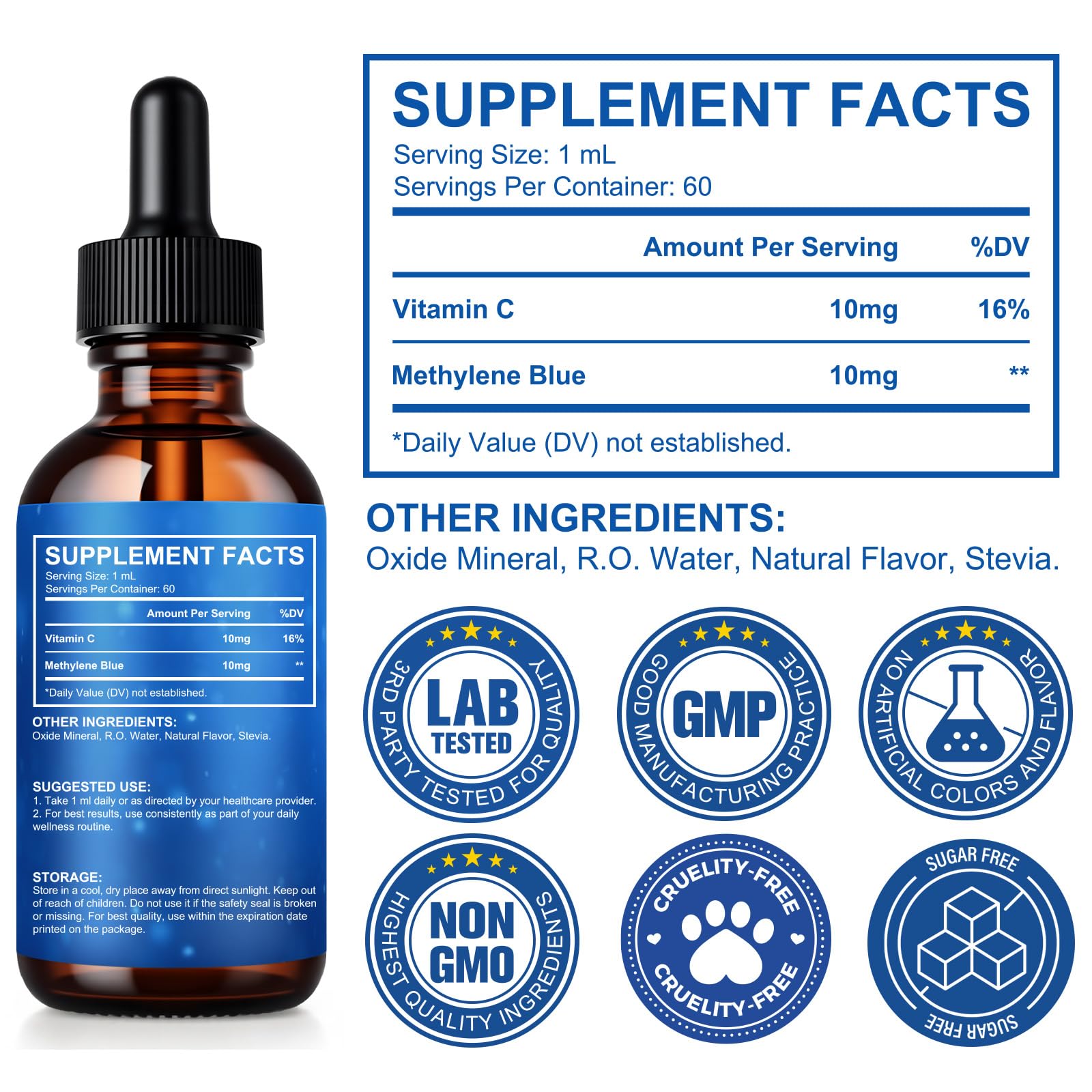 NIFEISHI Methylene Blue Drops dropper application for easy dosing and energy support.