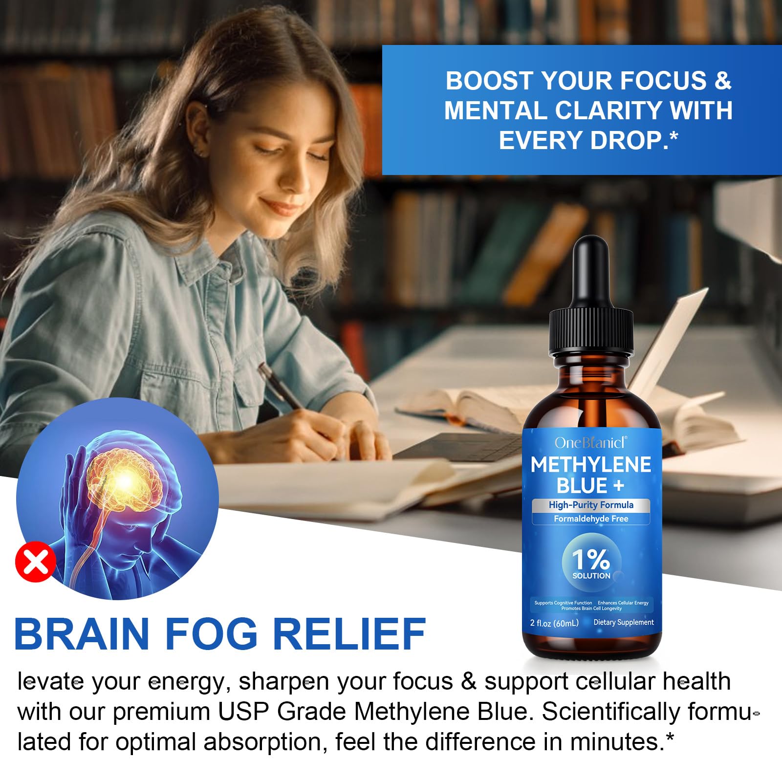 NIFEISHI Methylene Blue Drops morning routine image suggests energy-friendly use.