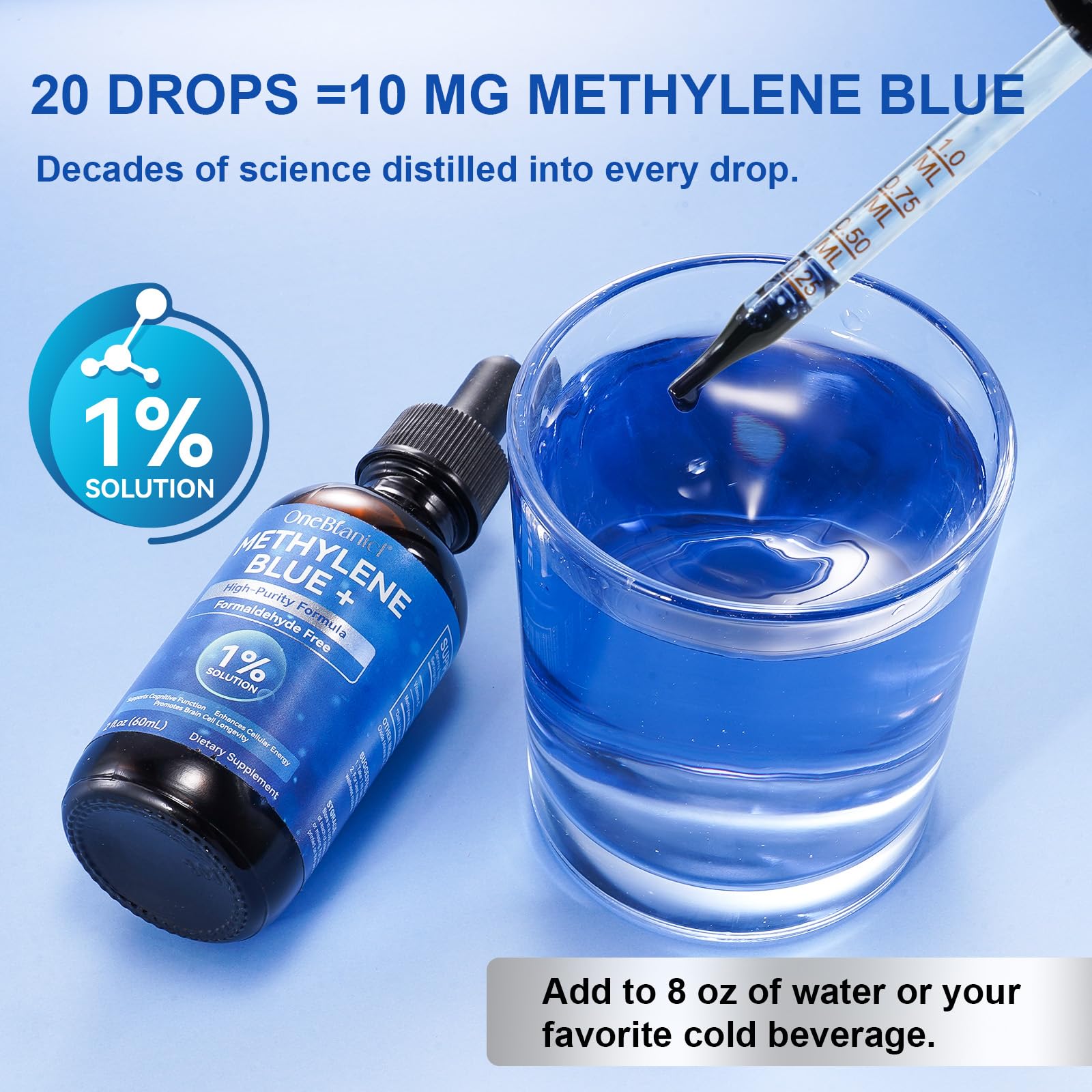 NIFEISHI Methylene Blue Drops packaging design with dark amber glass.