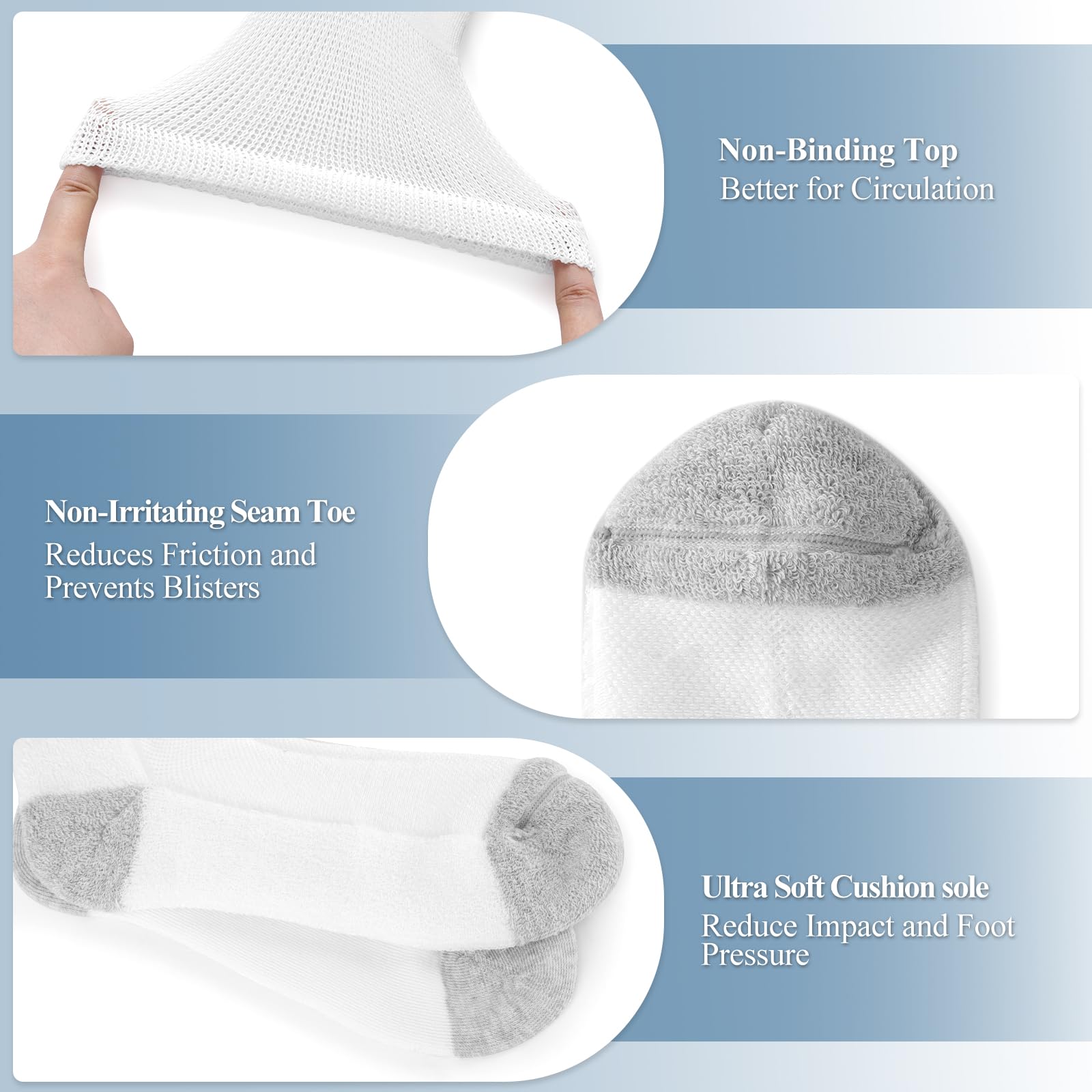 NIIRKIIR white ankle socks show extra padding to cushion soles during wear
