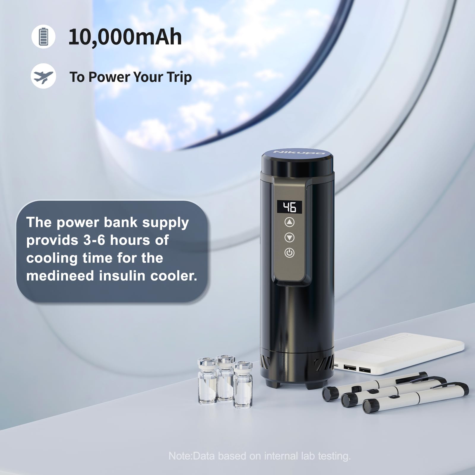 Nikupa 10000mAh power bank included; powers the cooler for on-the-go cold storage.