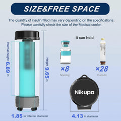 Nikupa insulin cooler travel case interior; organized compartments for multiple vials and up to 6 pens.