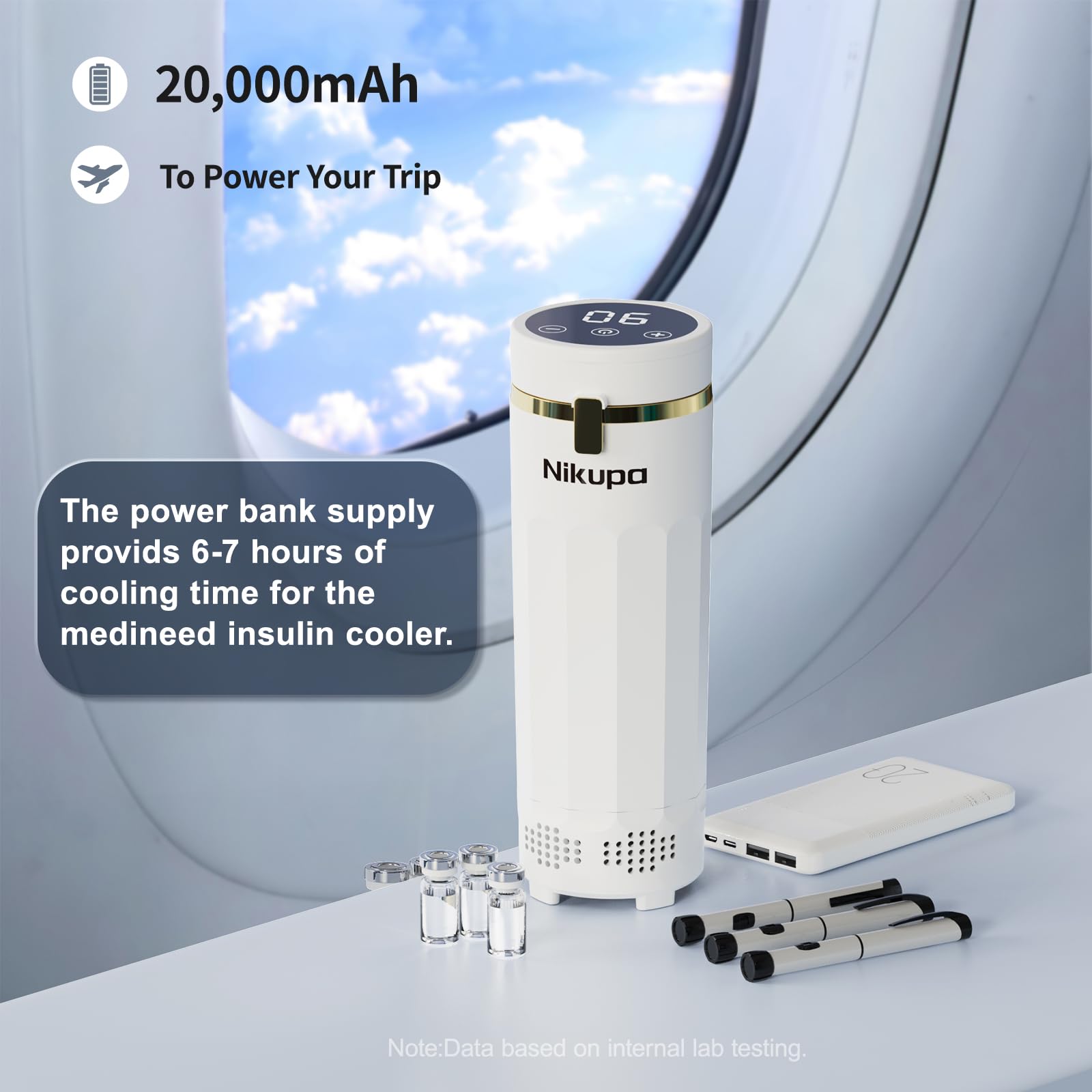 Nikupa insulin travel case power bank, reliable portable cooling during flights.