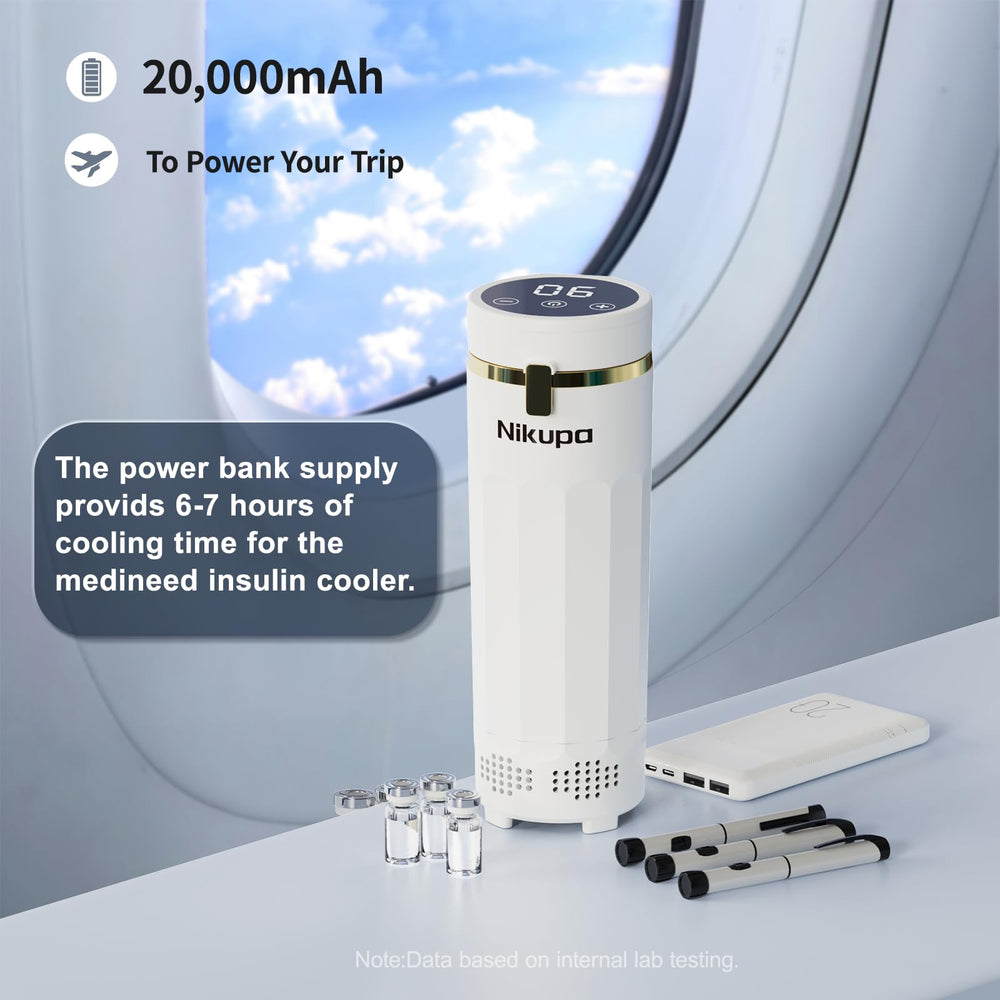 Nikupa insulin travel case power bank, reliable portable cooling during flights.