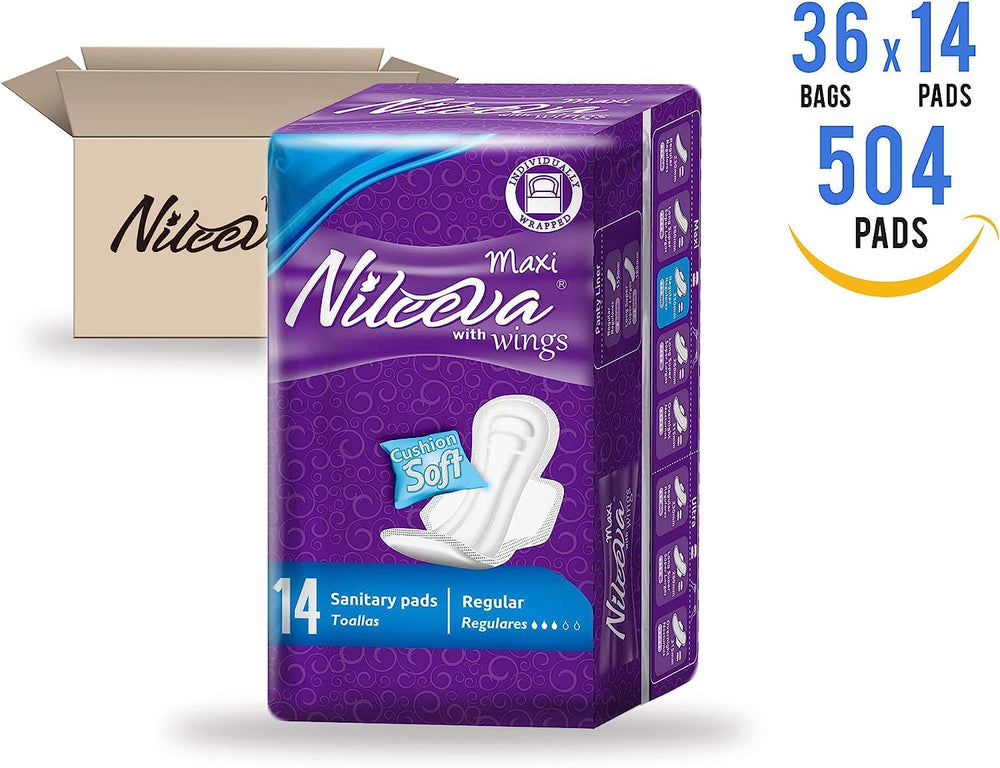 Nileeva Care Maxi pads with wings use an anti-leak core for reliable dryness.