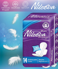 Nileeva Care Maxi pads with wings are individually wrapped for discreet on-the-go protection.