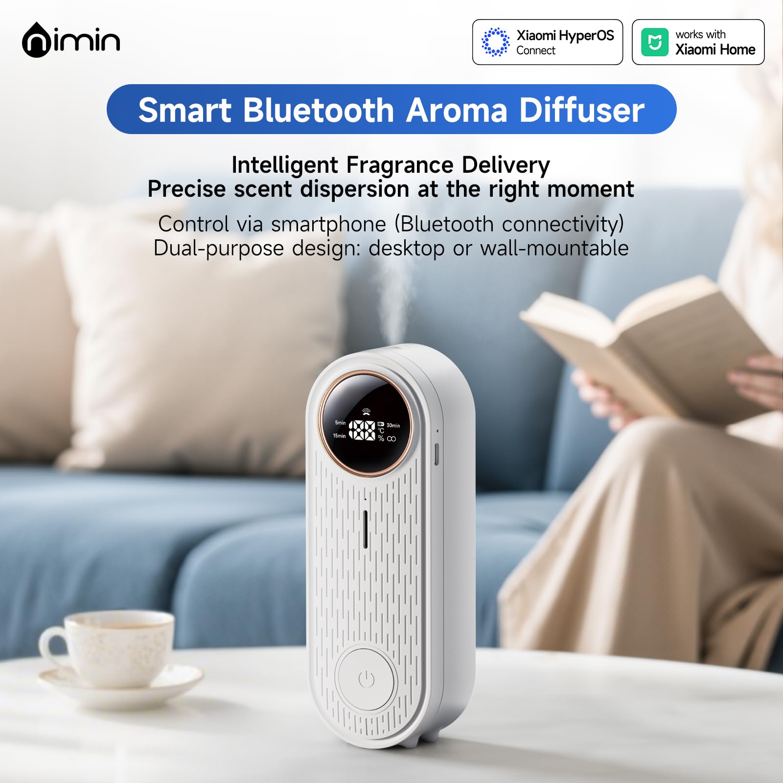 Nimin app-controlled diffuser for easy, personalized aroma in home or office