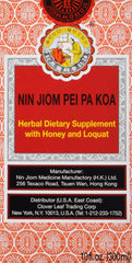 Nin Jiom Pei Pa Koa syrup bottle with honey loquat flavor for gentle herbal use